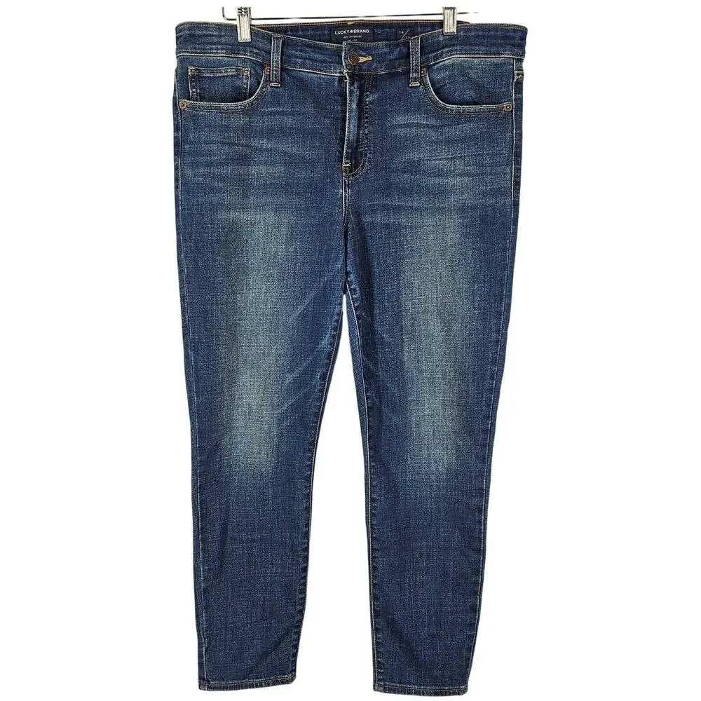LUCKY BRAND WOMEN'S MID RISE CROPPED AVA BLUE JEANS SIZE 14 32